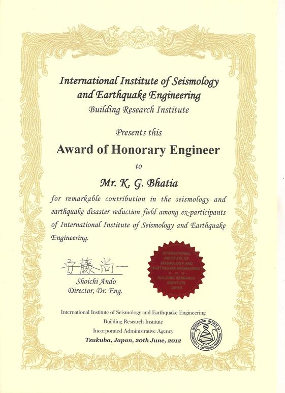 Honorary Engineer award from IISEE, Japan